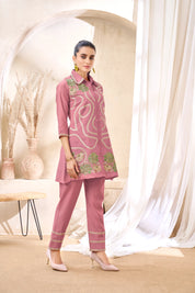 Embroidered Dusty Rose Co-Ord Set