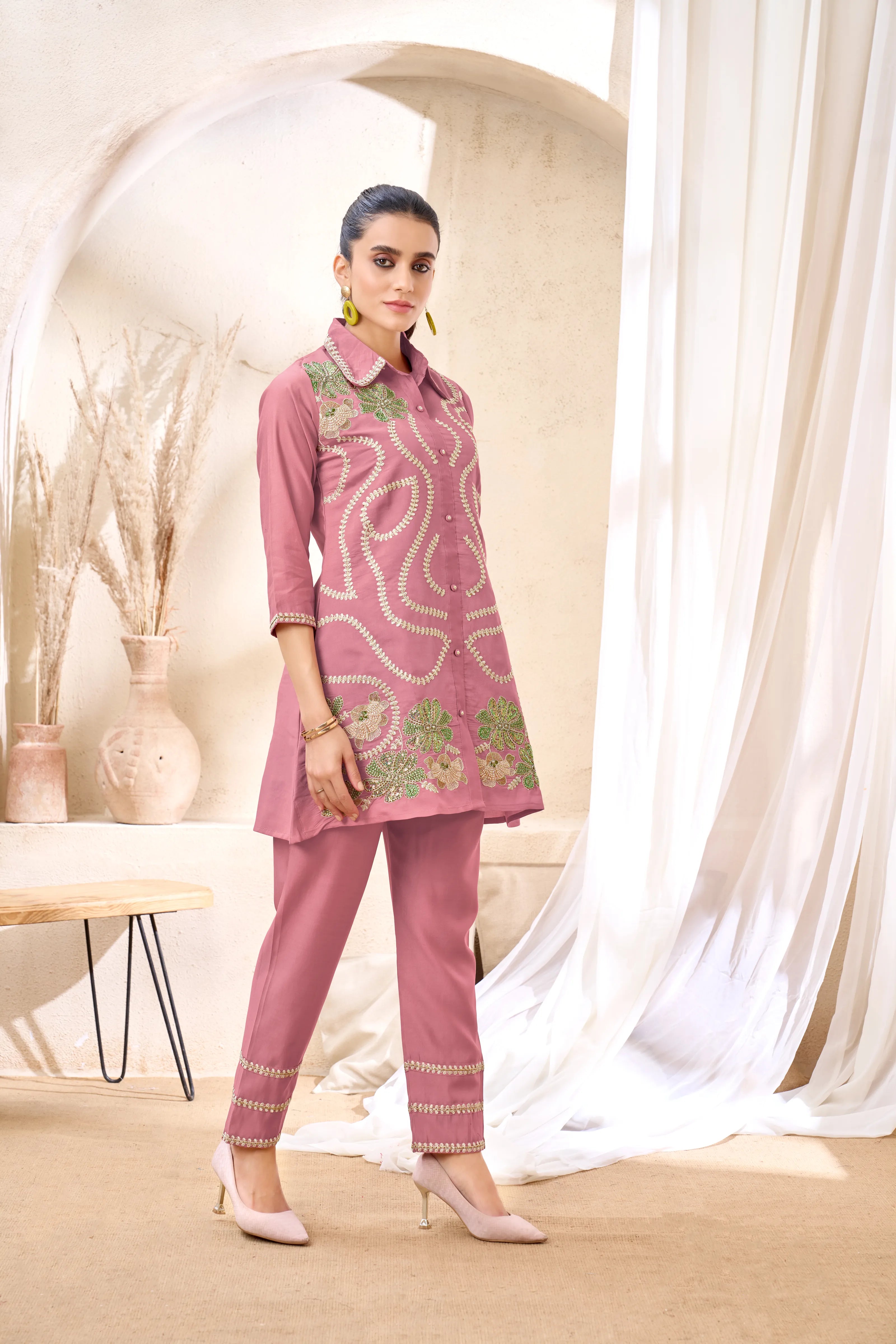 Embroidered Dusty Rose Co-Ord Set