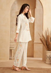 White Chinnon Floral Embroidered  Co-Ord Set