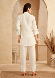 White Chinnon Floral Embroidered  Co-Ord Set