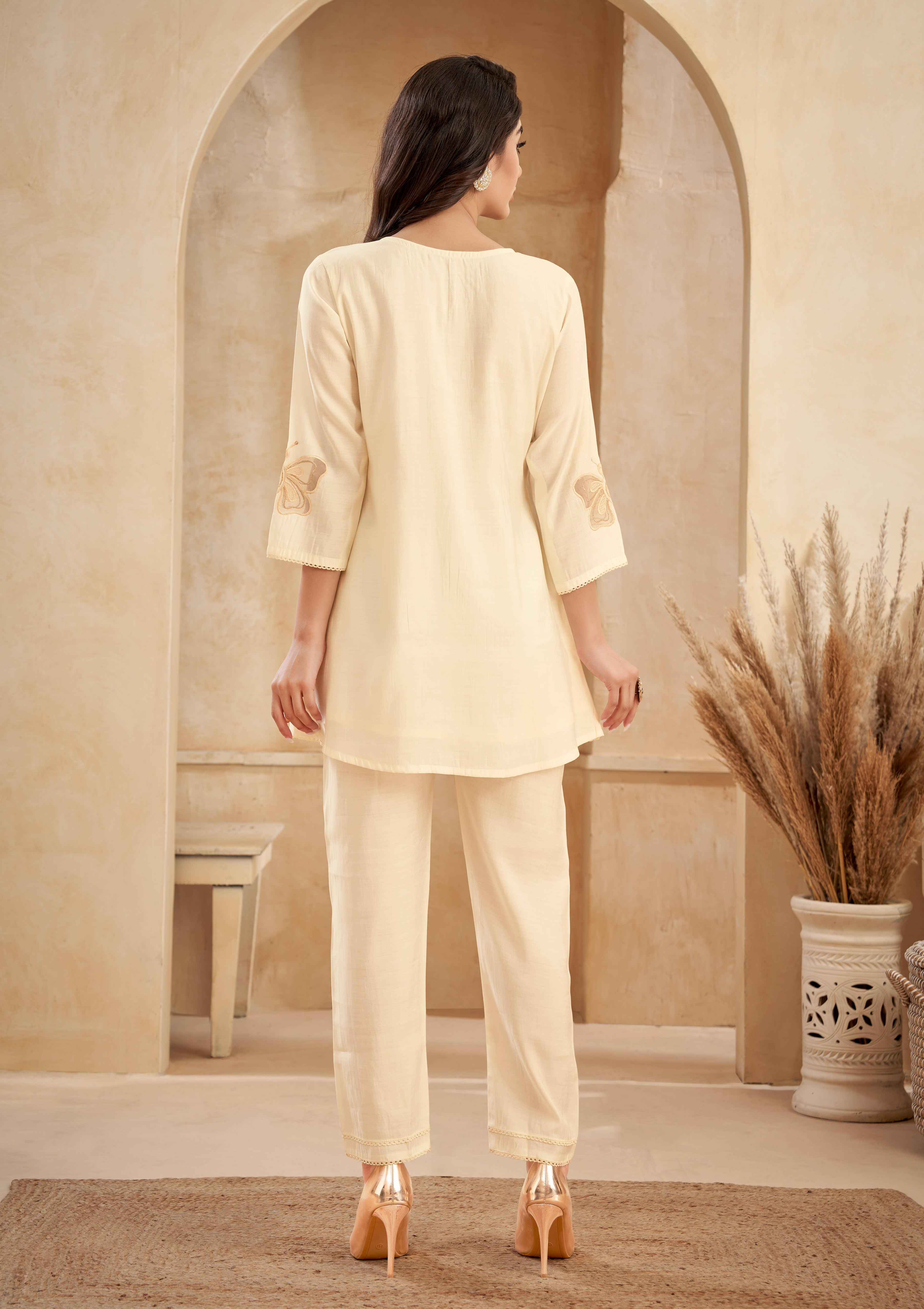 Off White Motif Golden Thread Chinnon Co-Ord Set