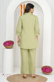 Pista Green Floral Embroidered Co-ord Set in Roman Silk
