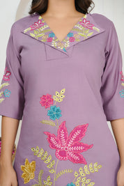 Lilac Lavender Embroidered A-Line Co-ord Set in Roman silk