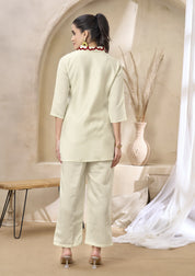 Pastel Base Embroidered Kurti Co-Ord Set