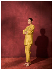 Solid yellow Embroidered 3/4th Sleeve Viscose co-Ord set