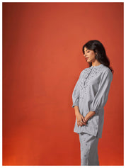 Solid Grey embroidered 3/4th sleeve Viscose co-Ord set