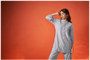 Solid Grey embroidered 3/4th sleeve Viscose co-Ord set