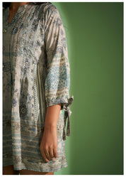 Multi-Floral Print Cotton Viscose Pleated Tunic