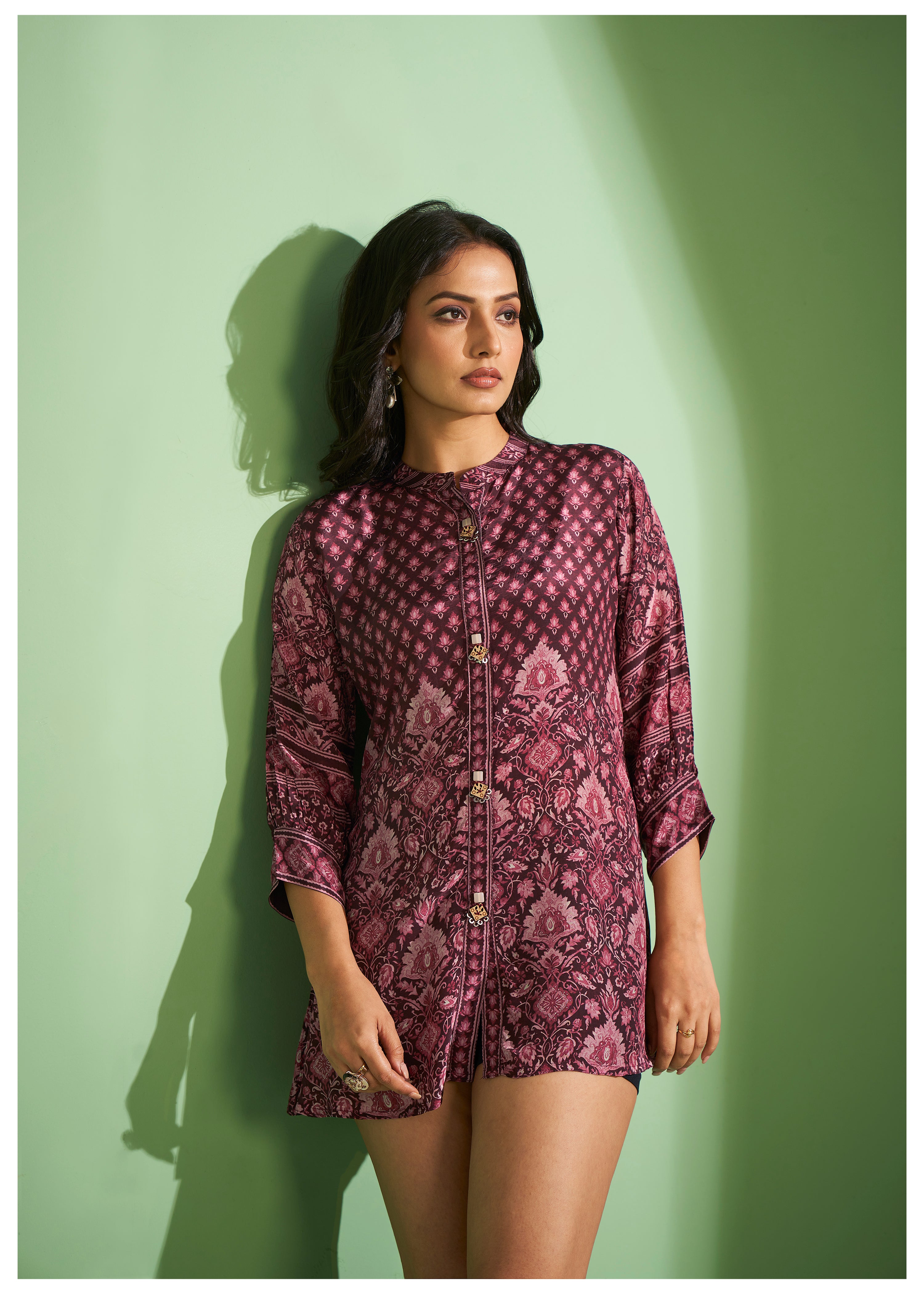 Dark Plum Printed Muslin Tunic