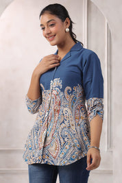 Blue Color Printed Cotton Top