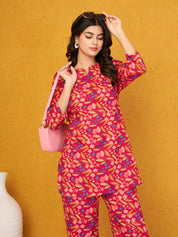 Raspberry Base Multicolor Floral Co-ord Set in Cotton Cambric