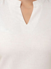 Cream Graphic Leaf Kurta & Wide-Leg Co-ord Set in Cotton Flex