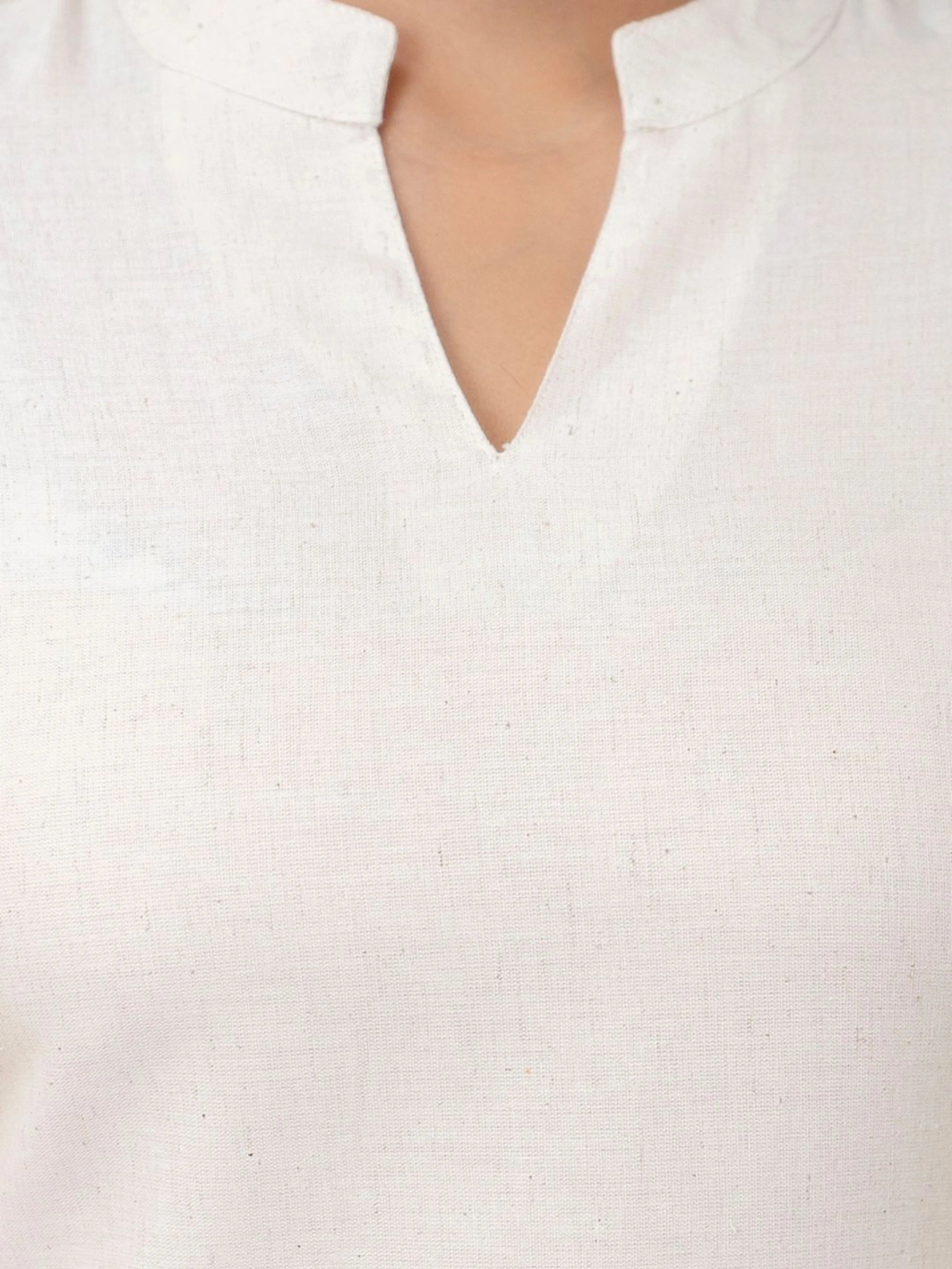 Cream Graphic Leaf Kurta & Wide-Leg Co-ord Set in Cotton Flex