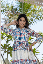 Multi Floral Print Fit And Flare Cotton Dress