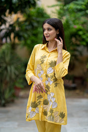 Varyna Yellow Floral Embroidered Cotton Tunic Set