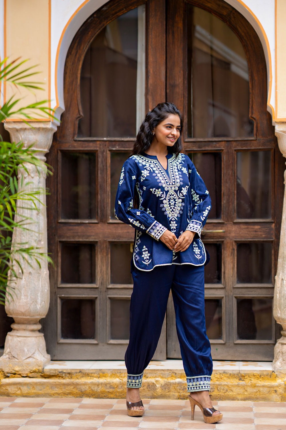Blue Orchid Yoke Embroidered Modal Co-ord Set