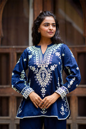 Blue Orchid Yoke Embroidered Modal Co-ord Set