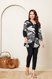 Monochrome Artistic Abstract Rayon Tunic