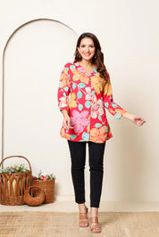 Pink Base Multicolor Floral Foil Printed Tunic