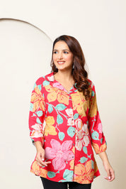 Pink Base Multicolor Floral Foil Printed Tunic