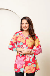 Pink Base Multicolor Floral Foil Printed Tunic