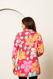 Pink Base Multicolor Floral Foil Printed Tunic