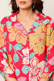 Pink Base Multicolor Floral Foil Printed Tunic