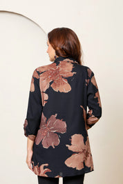 Black & Brown Foil Floral Rayon Short Tunic