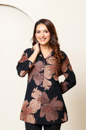 Black & Brown Foil Floral Rayon Short Tunic