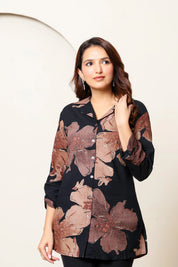 Black & Brown Foil Floral Rayon Short Tunic