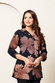 Black & Brown Foil Floral Rayon Short Tunic