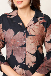 Black & Brown Foil Floral Rayon Short Tunic