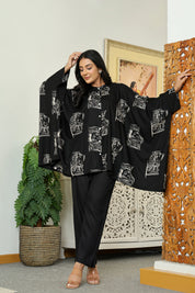 Black Base Cream King & Queen Print Kimono Co-ord Set