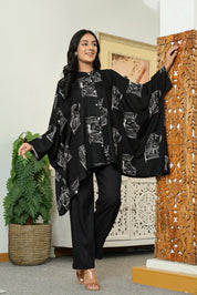 Black Base Cream King & Queen Print Kimono Co-ord Set