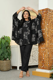 Black Base Cream King & Queen Print Kimono Co-ord Set