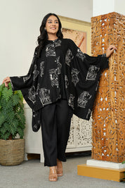 Black Base Cream King & Queen Print Kimono Co-ord Set