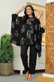 Black Base Cream King & Queen Print Kimono Co-ord Set