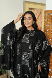 Black Base Cream King & Queen Print Kimono Co-ord Set