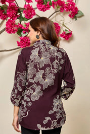 Wine Base Beige Floral Printed Rayon Tunic