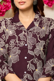 Wine Base Beige Floral Printed Rayon Tunic