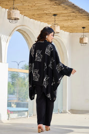 Black Base Cream King & Queen Print Kimono Co-ord Set