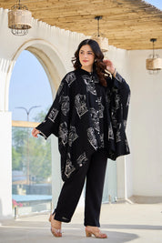 Black Base Cream King & Queen Print Kimono Co-ord Set