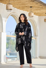 Black Base Cream King & Queen Print Kimono Co-ord Set