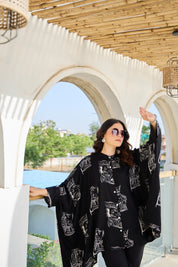 Black Base Cream King & Queen Print Kimono Co-ord Set