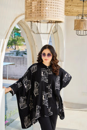 Black Base Cream King & Queen Print Kimono Co-ord Set