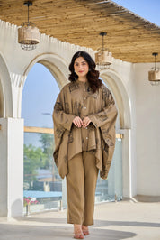 Khaki Green King & Queen Printed Kaftan Co-ord Set in Viscose