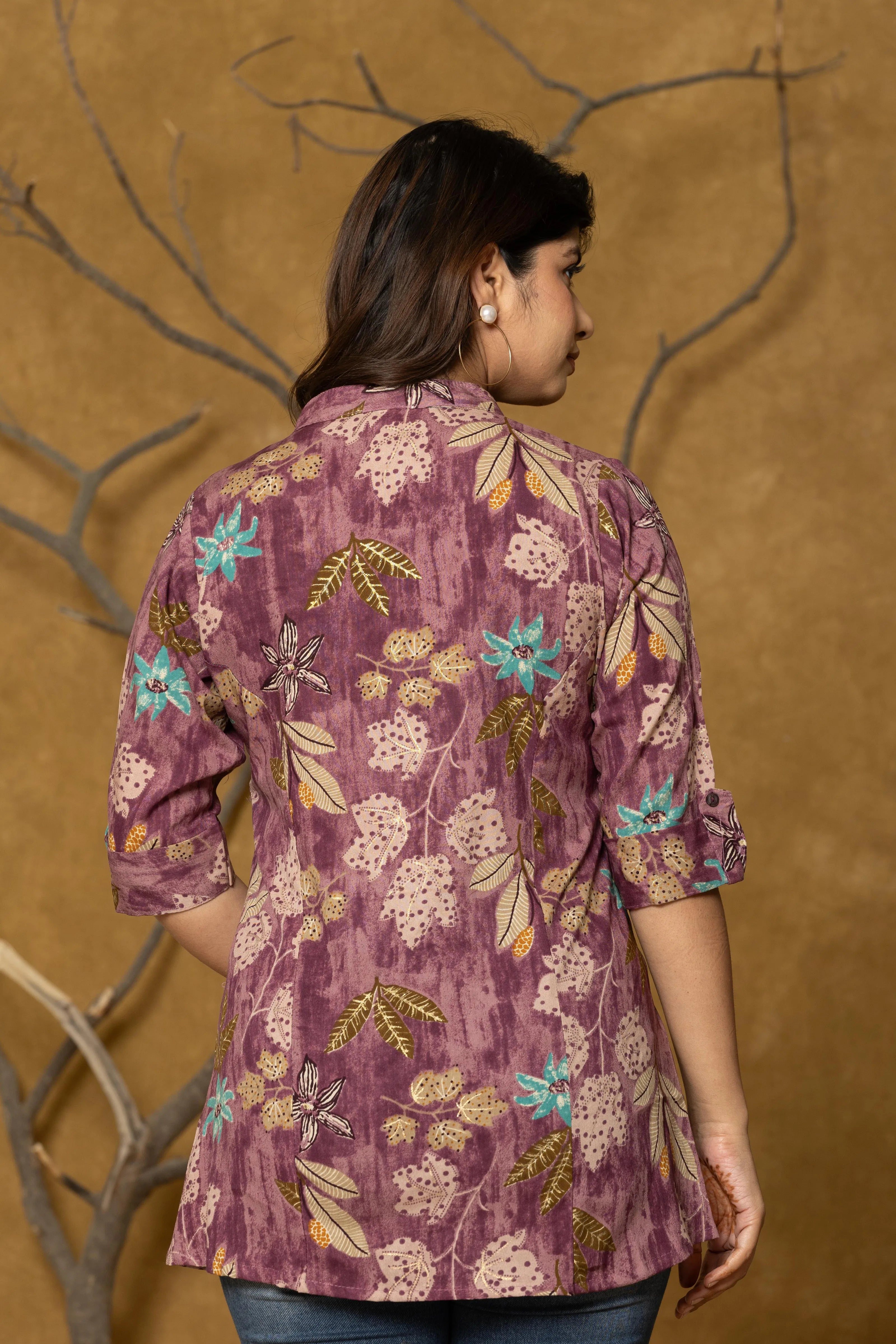 Wine Base Multicolor Floral Rayon Tunic