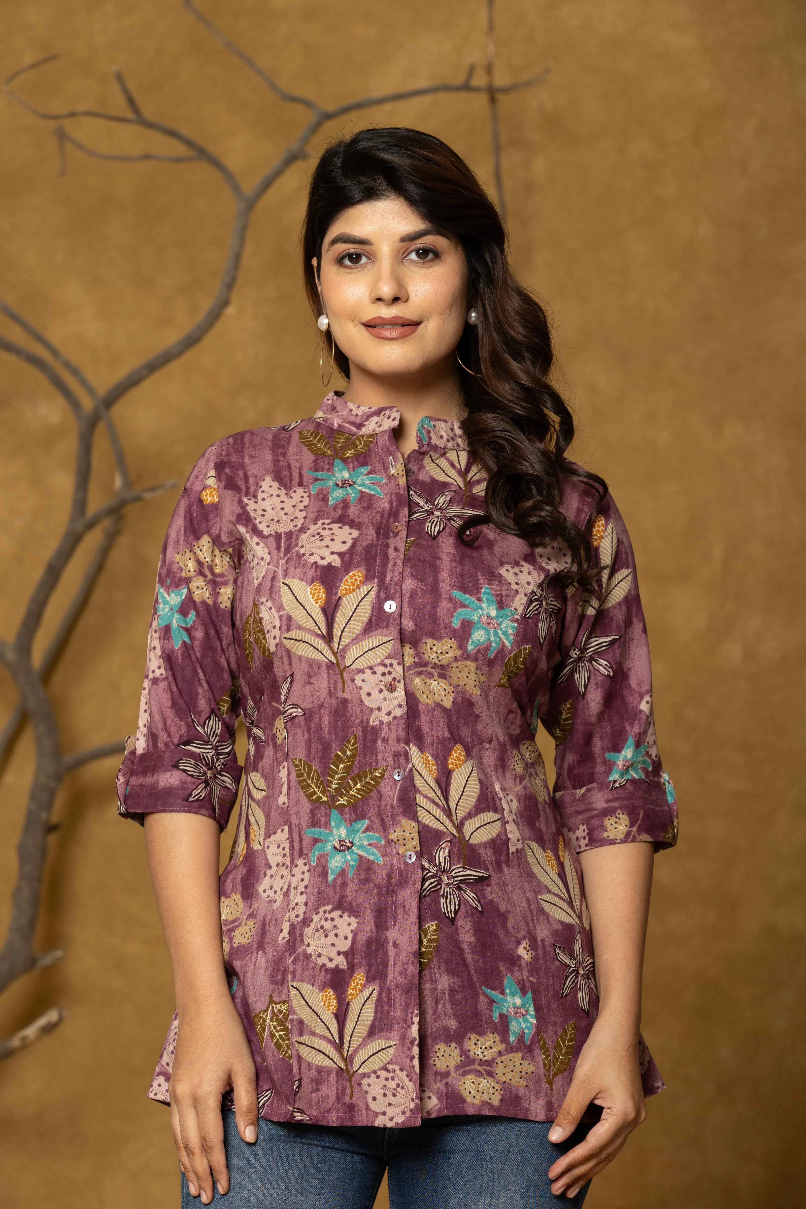 Wine Base Multicolor Floral Rayon Tunic