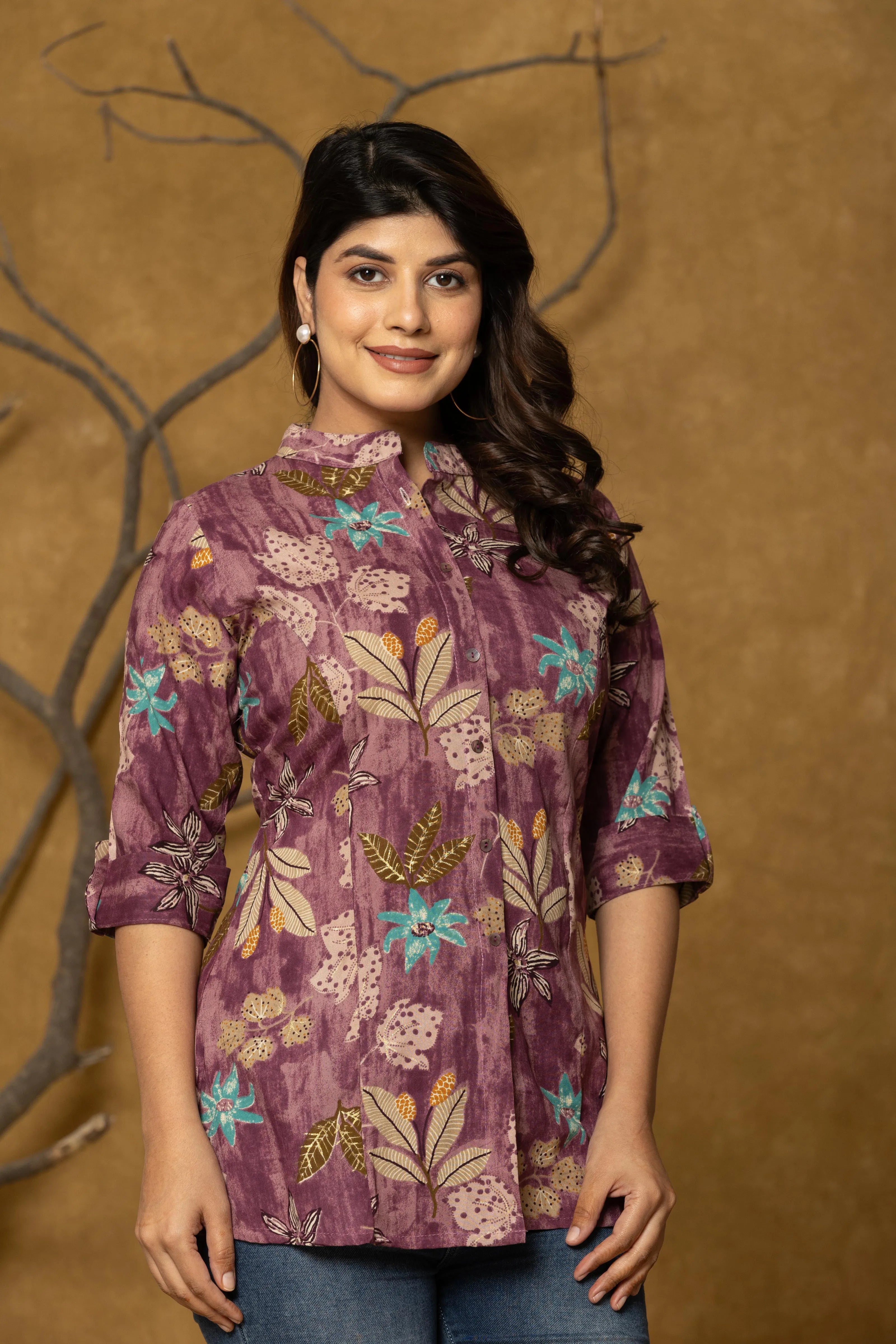 Wine Base Multicolor Floral Rayon Tunic