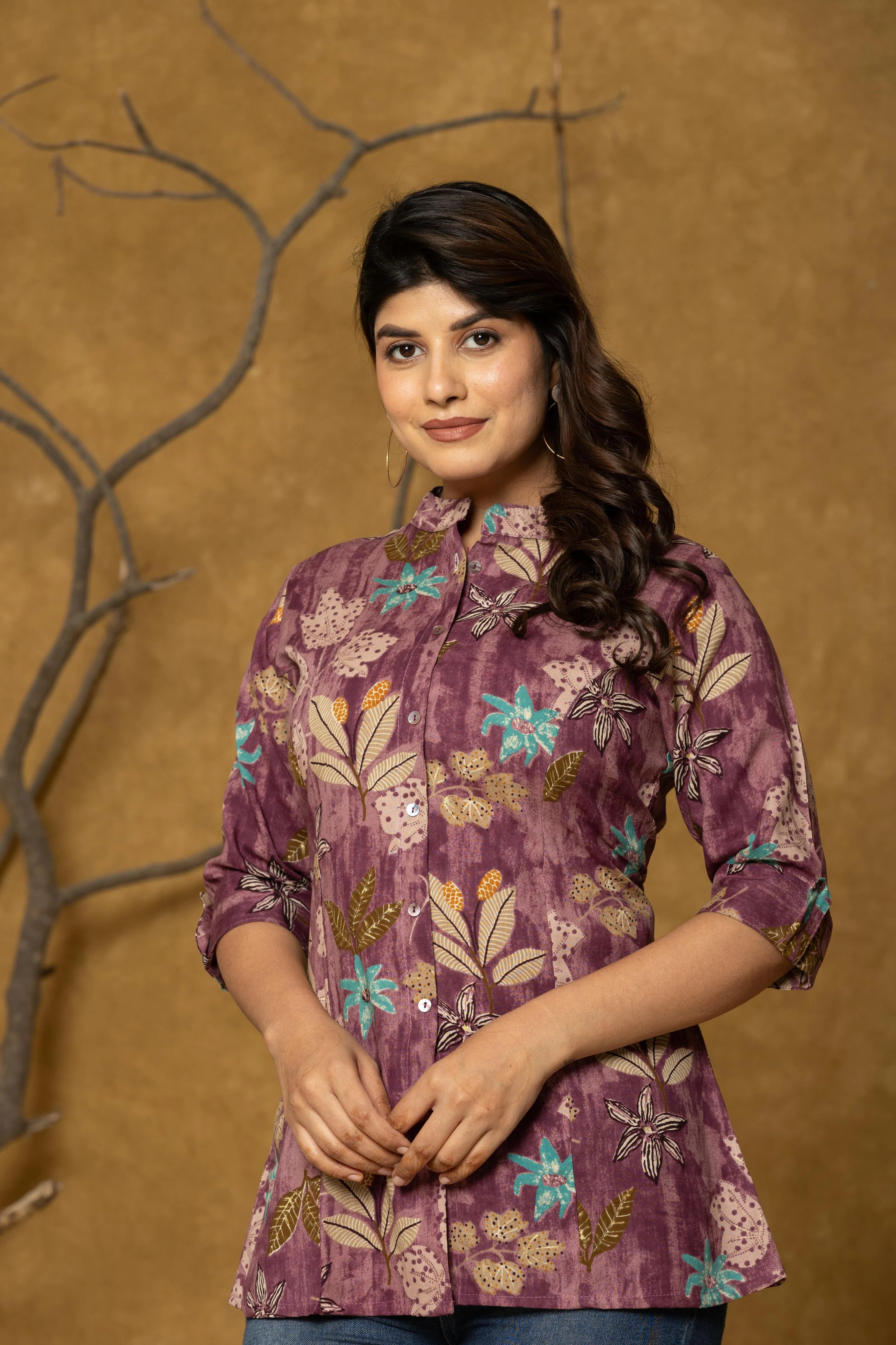 Wine Base Multicolor Floral Rayon Tunic